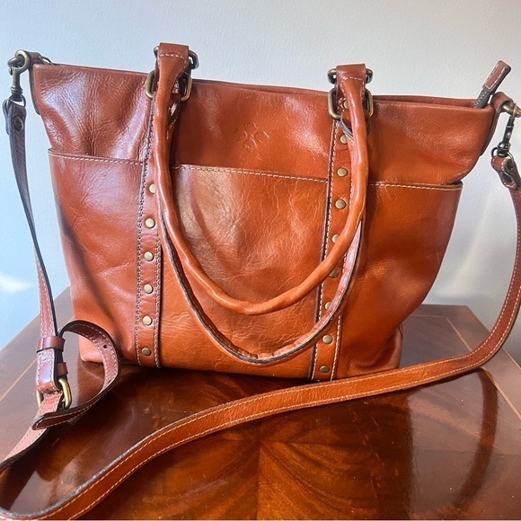 Patricia Nash Tan Leather Tote with Gold Studs - Picture 1 of 4